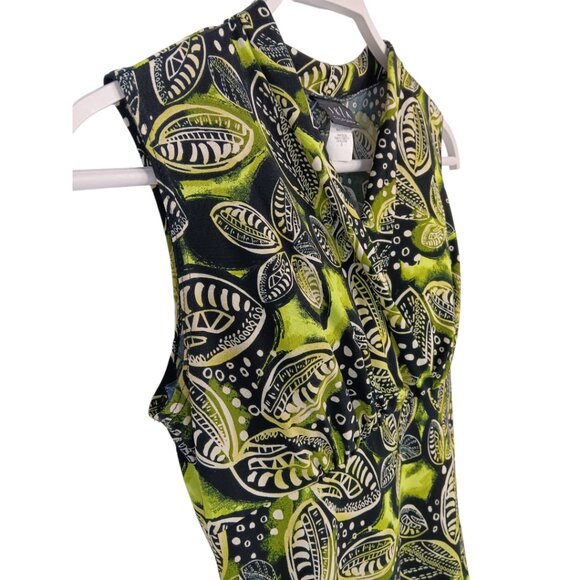 JKLA- Sleeveless Tank Stretch Light Faux Wrap collar-Lime Green-Black-Cream - Picture 16 of 16